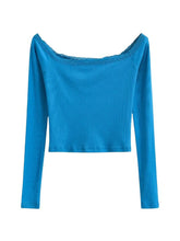 T-shirt à manches longues et col bateau pour femme en patchwork de dentelle
